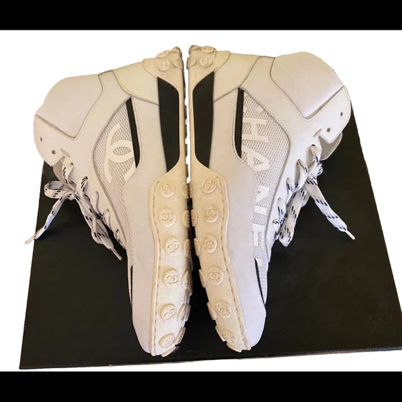 CHANEL Cream High-Top Sneakers unisex